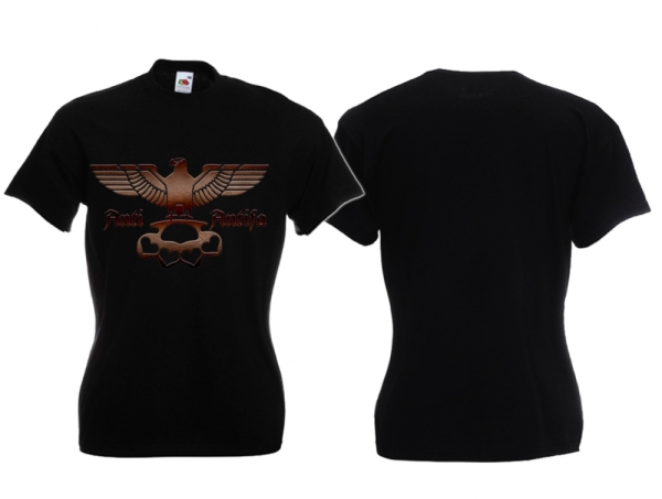 Frauen T-Shirt - Anti Antifa - Adler mit Schlagring - Braun Frauen T-Shirt - Anti Antifa - Adler mit Schlagring - Braun