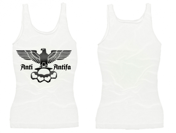 Frauen Top - Anti Antifa - Adler mit Schlagring - weiß/schwarz Frauen Top - Anti Antifa - Adler mit Schlagring - weiß/schwarz