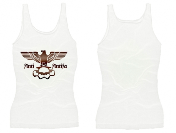 Frauen Top - Anti Antifa - Adler mit Schlagring - weiß/braun Frauen Top - Anti Antifa - Adler mit Schlagring - weiß/braun