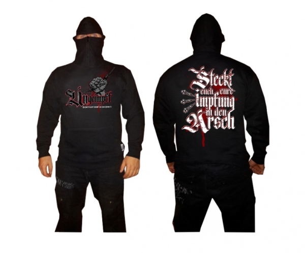 Ninja Kapuzenpullover - Ungeimpft - Steckt euch eure Impfung in den Arsch Ninja Kapuzenpullover - Ungeimpft - Steckt euch eure Impfung in den Arsch