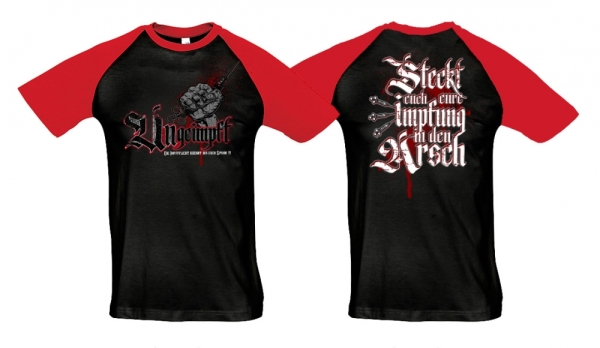 Raglan T-Shirt - Ungeimpft - Steckt euch eure Impfung in den Arsch - schwarz/rot Raglan T-Shirt - Ungeimpft - Steckt euch eure Impfung in den Arsch - schwarz/rot