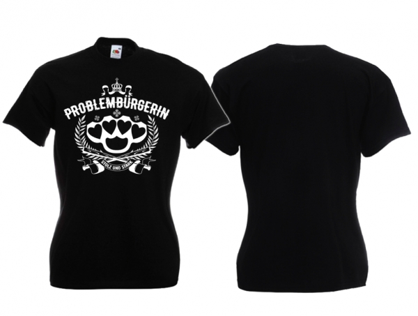 Frauen T-Shirt - Problembürgerin - schwarz/weiß Frauen T-Shirt - Problembürgerin - schwarz/weiß