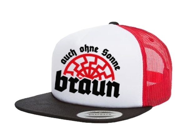 Cap Auch ohne Sonne braun - 3-Tone - schwarz/weiß/rot - Trucker Cap Cap Auch ohne Sonne braun - 3-Tone - schwarz/weiß/rot - Trucker Cap