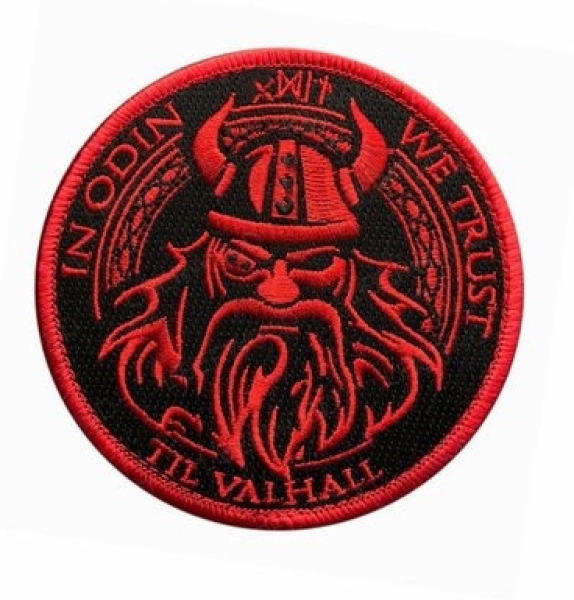 Aufnäher - In Odin we Trust - rot - rund mit Klett Aufnäher - In Odin we Trust - rot - rund mit Klett