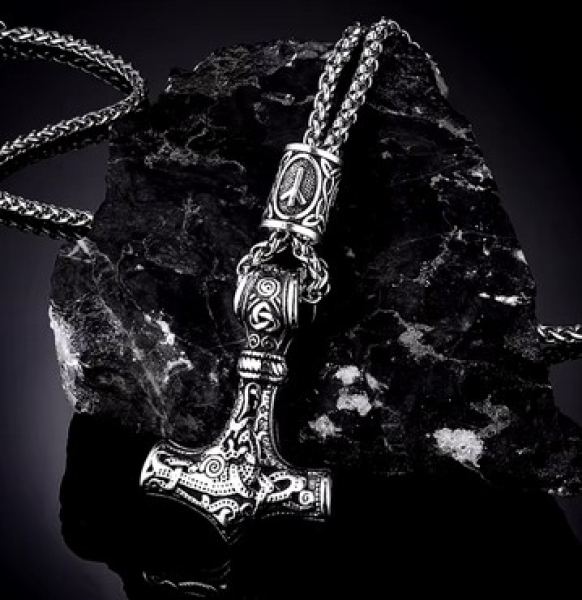 Halskette - Thors Hammer - mit Rune - silber/silber Optik Halskette - Thors Hammer - mit Rune - silber/silber Optik