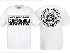 T-Hemd - Love Dinosaur - Hate Antifa - weiß