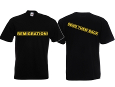Frauen T-Shirt - Remigration - Motiv 2 - schwarz/gelb