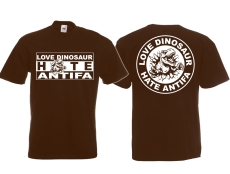 Frauen T-Shirt - Love Dinosaur - Hate Antifa - braun