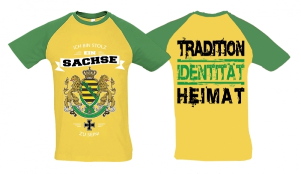 Raglan T-Shirt - Stolz Sachse zu sein - Gold/KellyGreen Raglan T-Shirt - Stolz Sachse zu sein - Gold/KellyGreen