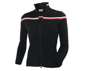 Frauen Stehkragen Strickjacke - schwarz-weiß-rot Frauen Stehkragen Strickjacke - schwarz-weiß-rot