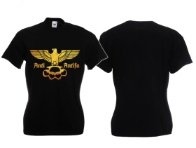 Frauen T-Shirt - Anti Antifa - Adler mit Schlagring - Gold Frauen T-Shirt - Anti Antifa - Adler mit Schlagring - Gold