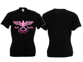 Frauen T-Shirt - Anti Antifa - Adler mit Schlagring - Pink Frauen T-Shirt - Anti Antifa - Adler mit Schlagring - Pink