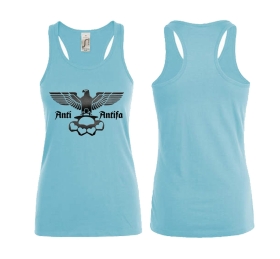 Frauen Top - Anti Antifa - Adler mit Schlagring - schwarz - Atoll blau Frauen Top - Anti Antifa - Adler mit Schlagring - schwarz - Atoll blau