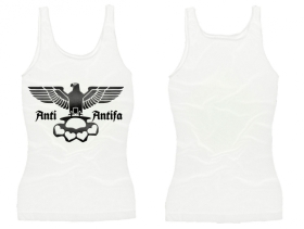 Frauen Top - Anti Antifa - Adler mit Schlagring - weiß/schwarz Frauen Top - Anti Antifa - Adler mit Schlagring - weiß/schwarz