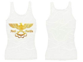 Frauen Top - Anti Antifa - Adler mit Schlagring - weiß/gold Frauen Top - Anti Antifa - Adler mit Schlagring - weiß/gold