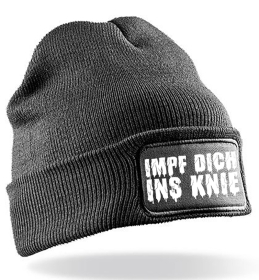Mütze - BD - Impf dich ins Knie - grau/weiß Mütze - BD - Impf dich ins Knie - grau/weiß