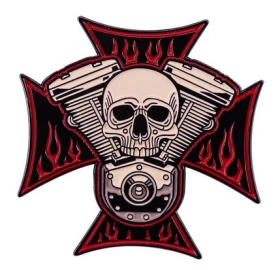 Pin - Eisernes Kreuz mit Motorblock und Totenschädel Pin - Eisernes Kreuz mit Motorblock und Totenschädel