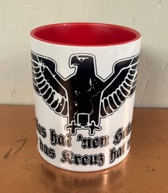 Tasse - rot - Alles hat nen Haken, nur das Kreuz hat vier - mit Reichsadler - weiß/schwarz Tasse - rot - Alles hat nen Haken, nur das Kreuz hat vier - mit Reichsadler - weiß/schwarz