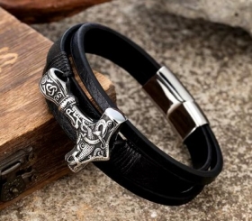 Armband - schwarz - Thors Hammer - Silber Optik Armband - schwarz - Thors Hammer - Silber Optik