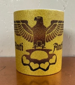 Glitzer Tasse - gold - Anti-Antifa - Reichsadler - Schlagring - gold/schwarz Glitzer Tasse - gold - Anti-Antifa - Reichsadler - Schlagring - gold/schwarz