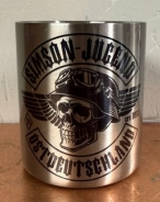 Edelstahltasse mit Karabinerhakengriff - Simson Jugend - Ostdeutschland Edelstahltasse mit Karabinerhakengriff - Simson Jugend - Ostdeutschland