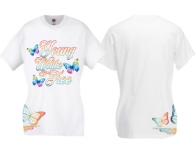 Frauen T-Shirt - young,white & free - weiß - bunt - Motiv2 Frauen T-Shirt - young,white & free - weiß - bunt - Motiv2